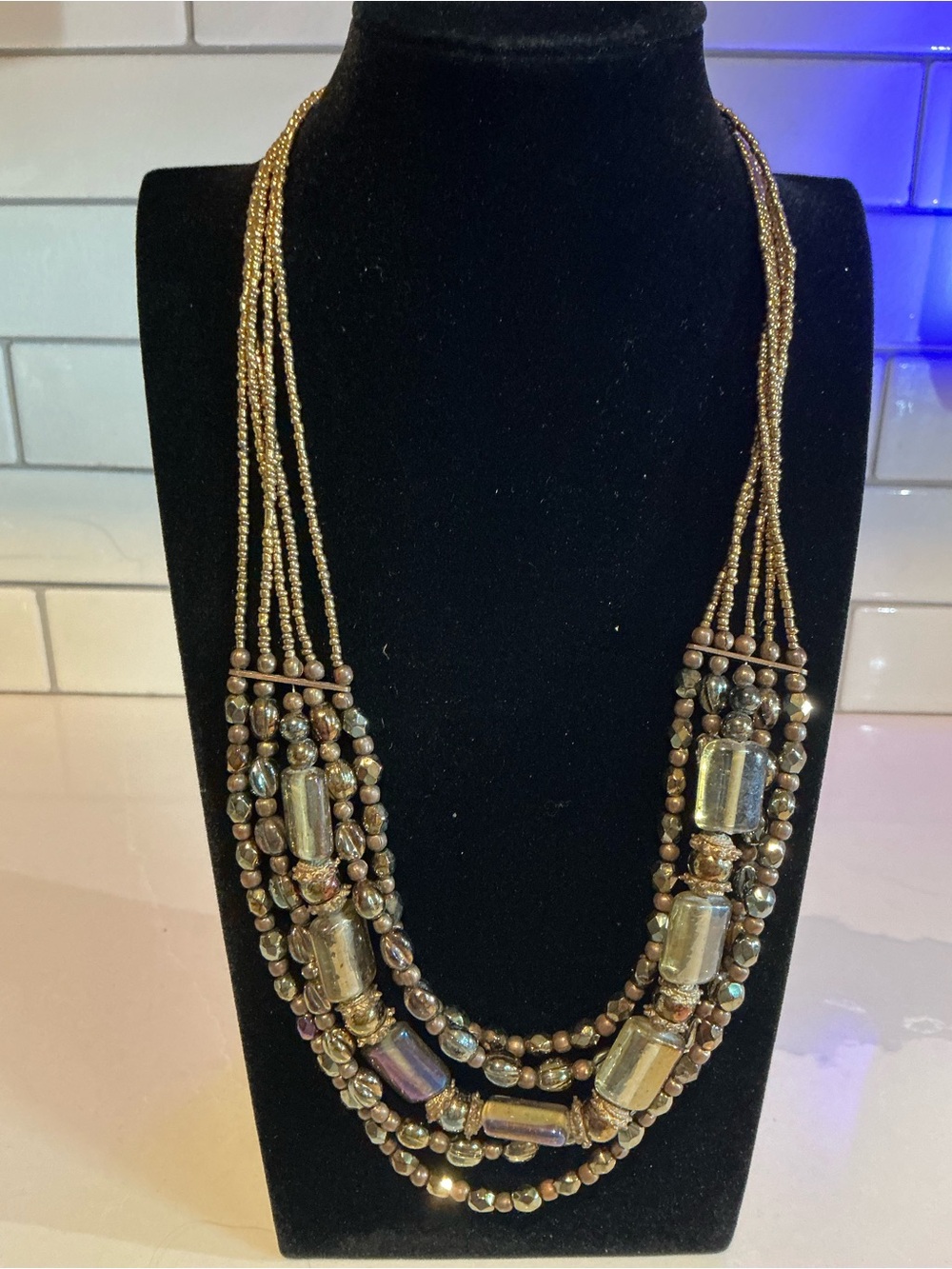 Multi-Strand Gold Bead Statement Necklace - Elegant Layered Design